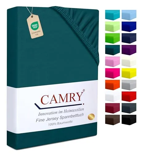 Camry Spannbettlaken Topper 180x200cm Petrol Baumwolle Bettlaken Jersey Spannbetttuch Oeko-Tex 100