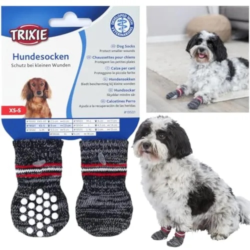 Dog Socks Grey XS-S (2 pcs.) - Pfotenschutz für Hunde, rutschfeste Sohle, ideal für ältere Hunde aus Baumwolle mit Elasthan