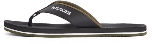 Zehentrenner TOMMY HILFIGER "PADDED COMFORT HILFIGER B SANDAL", Herren, Gr. 43, schwarz, Lederimitat, Textil, casual, Schuhe, Sommerschuh, Schlappen, Badeschuh mit Logoschriftzug