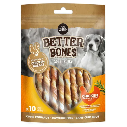 Zeus BetterBones Twists Hühnerfleisch 10 Stück für Hunde ohne Rohhaut
