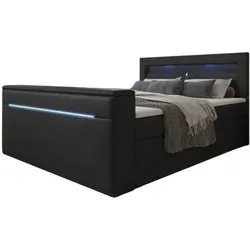 Luxusbetten24 Boxspringbett Repos, mit TV Lift, USB und LED schwarz 180 cm x 200 cm