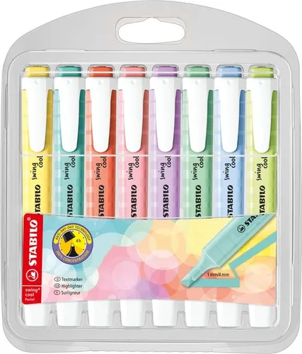 STABILO® SWING COLOR TEXTMARKER 8 STÜCK PASTELLFARBEN NEU OVP