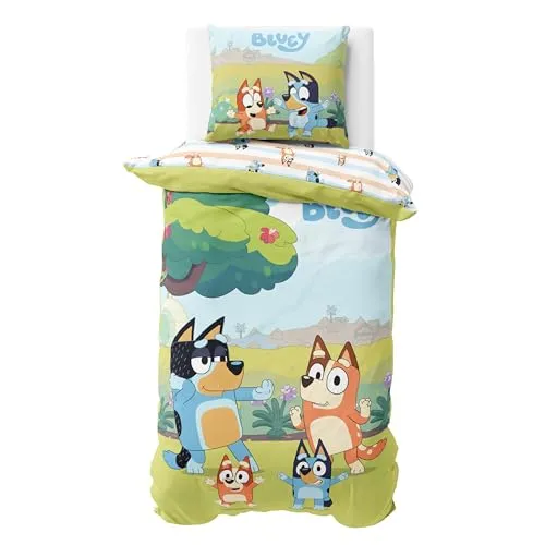 MTOnlinehandel Bluey Bettwäsche 135x200 - Bettwaren-Set für Kinder, aus 100% Baumwolle mit fröhlichem "Family Dance"-Design, ideal für gemütliche Nächte und fantasievolle Träume.