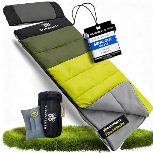SkinWalker Schlafsack Winter Outdoor bis −18 °C mit Abnehmbarer Fleecedecke | Winterschlafsack für Erwachsene | 3–4 Jahreszeiten Sleeping Bag & Deckenschlafsack Schlafsack Sommer & Winter (grün)