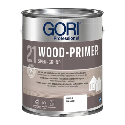 GORI Woodprimer 0,75 Liter - Hochdeckende Grundierung - Hochdeckende Grundierung für Holz mit ausgezeichneter Isolierwirkung. Schnelltrocknend und ideal für verschiedene Untergründe. Perfekt für einen sauberen Anstrich.