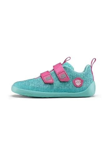 Affenzahn Barfußschuh Knit Happy Eule - Türkis - Veganer Sneaker mit flexiblem Knit Material, ideal für Kinderfüße. Rutschfest und besonders leicht, fördert das Barfußgefühl und ermöglicht freies Laufen.