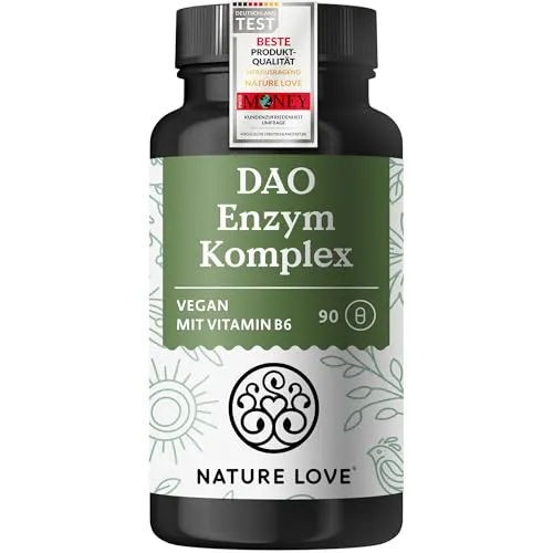 NATURE LOVE® DAO Enzym Komplex – hochdosiert mit Vitamin B6 - Multienzyme: Hochdosierter DAO Enzym Komplex aus Erbsensprossenpulver mit Vitamin B6 für einen normalen Energiestoffwechsel und optimale Immunfunktion. Vegan und laborgeprüft für dein Wohlbefinden.