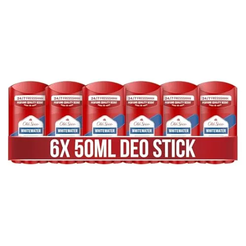Old Spice Whitewater Deostick für Männer, 6x50 ml - 24/7 Frische und langanhaltender Duft - Erleben Sie den Old Spice Deostick mit belebendem, aquatischen Duft. Genießen Sie 24/7 Frische und zuverlässigen Schutz vor Körpergerüchen – ideal für den täglichen Einsatz, ganz ohne Aluminiumsalze.