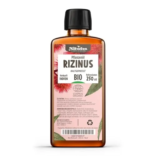 Bio Rizinusöl 250 ml - 100% Rein und Kaltgepresst für Pflege und Schönheit - Hochwertiges Rizinusöl, ideal für die Pflege von Haaren, Wimpern und Nägeln. Natürlich und vielseitig einsetzbar für eine intensive Pflege. Perfekt für Ihre Hautpflege-Routine.