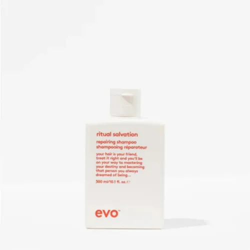 Evo Ritual Salvation Repairing Shampoo 300 ml - Hochwertiges Shampoo für alle Haartypen, schützt die Farbe und spendet Feuchtigkeit. Ideal für trockenes und strapaziertes Haar. Paraben- und sulfatfrei für schonende Pflege.