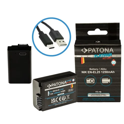 2x Akku für Nikon EN-EL25 mit USB C Input - Akkus für Nikon Zfc, Z50 und Z30, 1250mAh Kapazität, ideal für längere Foto-Sessions ohne Unterbrechung.