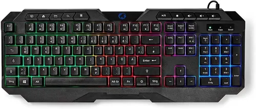 Nedis Wired Gaming Keyboard QWERTZ German Black - Kabelgebundene Gaming Tastatur mit RGB-Hintergrundbeleuchtung für ein optimales Spielerlebnis, ideal für Gamer, die Wert auf Präzision legen.