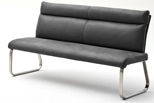 Polsterbank MCA FURNITURE "RABEA-PBANK", grau - Elegante Sitzbank mit gepolsterter Rücken- und Sitzfläche, ideal für stilvolle Wohnräume. Robustes Gestell aus gebürstetem Edelstahl, Maße: B:180cm, H:98cm, T:70cm.