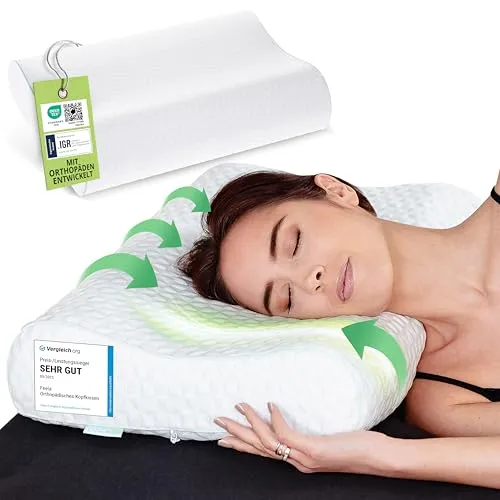 feela Visko-Kissen - Ergonomisches Kopfkissen - Kissen für erholsamen Schlaf, passt sich durch hochwertigen Memory-Schaum individuell an und lindert Nacken- sowie Rückenschmerzen.