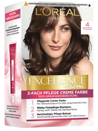 ✅ Loreal Excellence Creme 4 Mittelbraun Haarfarbe Pflege 100% Grauabdeckung ✅