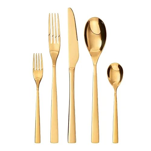 GRÄWE 10-teiliges Besteck-Set Porto für 2 Personen, Edelstahl, poliert, in Gold - Ideal als Essbesteck, spülmaschinengeeignet, Tafelbesteck, inkl. Messer, Gabel, Löffel, Kaffeelöffel, Kuchengabeln