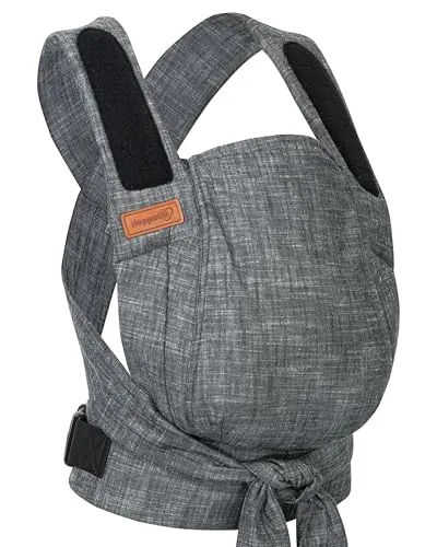 Hoppediz Babytrage Bondolino b.pure Denim Black - Ergonomische Babytrage für Neugeborene bis 20 kg, flexibel einstellbare Stegbreite für optimale Anhock-Spreiz-Haltung und komfortable Handhabung als Bauch-, Rücken- oder Hüfttrage.