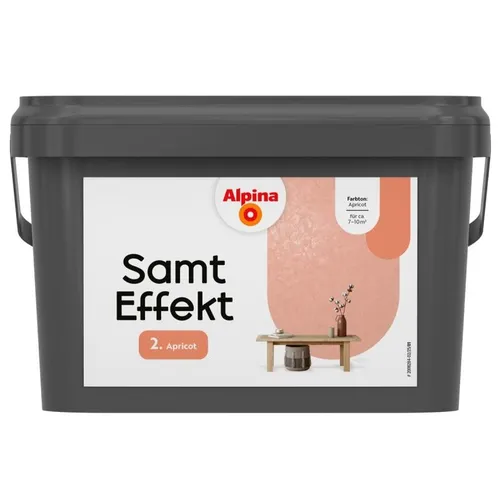 Alpina Effektfarbe Samt Effekt Apricot Finish 2,5 L - Hochwertige Effektfarbe für den Innenbereich in trendigem Apricot. Ideal für kreative Wohnräume, mit geringer Geruchsentwicklung und einfacher Verarbeitung. Perfekt für Wände in jedem Raum.