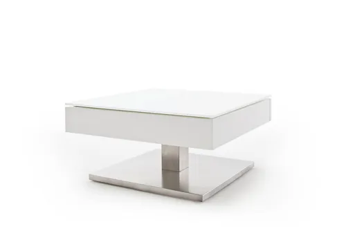 Couchtisch Mariko 75x38x75 cm - Stylischer Couchtisch mit drehbarer Sicherheitsglasplatte, ideal für gemütliche Wohnräume. Robustes MDF-Gestell in Edelstahl-Optik, leicht zu montieren und pflegeleicht.