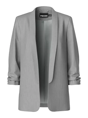 Blusenblazer "PCBOSELLA 3/4 BLAZER NOOS" - Eleganter Blazer für Business-Style - Blusenblazer in Light Grey Melange, ideal für Business-Meetings, mit Faltendetail am Ärmel und anschmiegsamem Webstoff für hohen Tragekomfort.