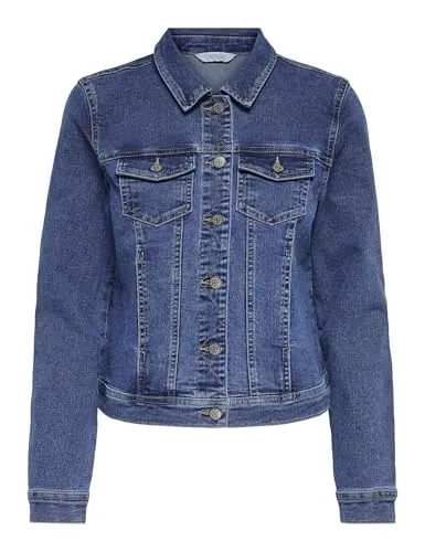 ONLY Damen Jacke 15243147 Medium Blue Denim S - Funktionsjacke aus Denim, perfekt für den Übergang zwischen den Jahreszeiten mit praktischen Brusttaschen und klassischem Spread Collar.