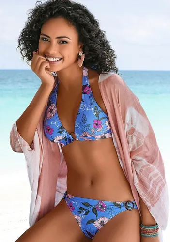 Triangel-Bikini-Top S.OLIVER "Maya" - Damen, Gr. 34, Cup C/D, blau - Bademode: Trendiges Triangel-Bikini-Top mit floralem Alloverprint und hübschem Zierring. Herausnehmbare Softcups für individuellen Tragekomfort.