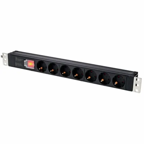K&M 28674 19"-Power Box - Racks & Zubehör, kompakte 1 HE Stromverteilereinheit mit 7 Steckdosen und Netzschalter, ideal für 19" Schränke, max. 3500 W, praktisches Design für effiziente Stromverteilung.