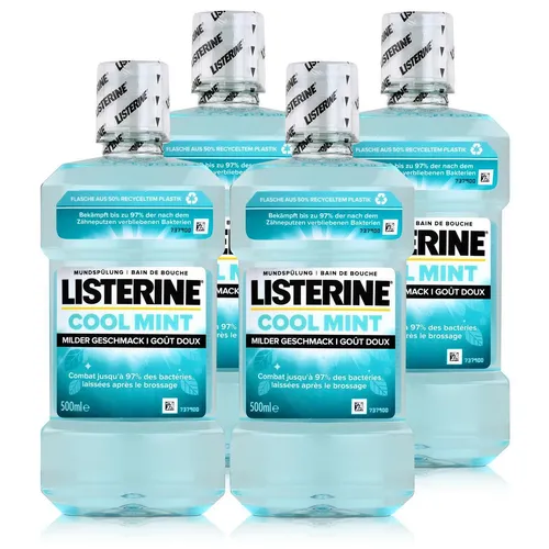 Listerine Mundspülung Cool Mint 500ml - Milder Geschmack (4er Pack)