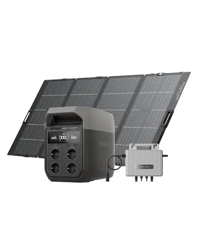 EcoFlow Delta 3 tragbare Powerstation mit 400W Solarpanel - Tragbare Powerstation mit 1024Wh, ideal für Camping und Reisen. Schnelle Aufladung von 0-80% in nur 40 Minuten und bis zu 2400W Ausgangsleistung für diverse Geräte. Perfekt für den Einsatz im Innen- und Außenbereich.