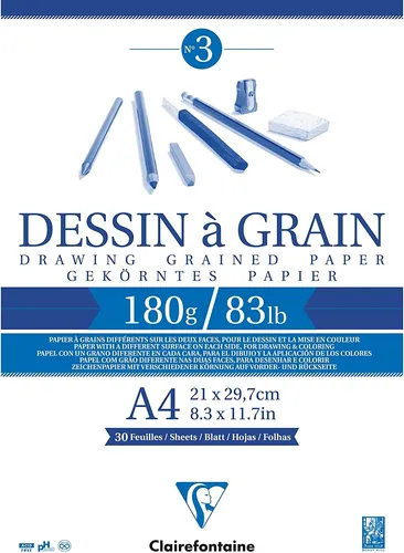 Clairefontaine Zeichenpapierblock "à Grain" DIN A4 180 g/qm weiß 30 Blatt 1 Stüc