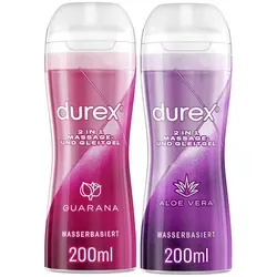durex Gleitgel Play 2in1 Guarana & Aloe Vera 400ml - Gleitgel und Massage-Set für sinnliche Liebesmassagen, mit erfrischendem Aroma von Aloe Vera & Guarana, wasserbasiert für angenehme Anwendung.