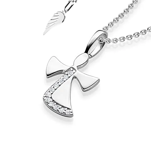 Schutzengel Kette Silber 925 für Mädchen | Engel-Anhänger Halskette - Ketten für Mädchen, personalisierbar mit Initialen, variabel von 38-42 cm, ideal als Tauf- oder Kommunionsgeschenk, inklusive gravierbarem Etui und Schmuckzertifikat.