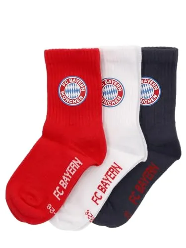 FC Bayern München I Crew Socken 3er-Set I Kinder I Mehrfarbig - Sportfan Socken, original FC Bayern München Fanartikel mit gesticktem Logo und bequemer Passform, ideal für kleine Fans!