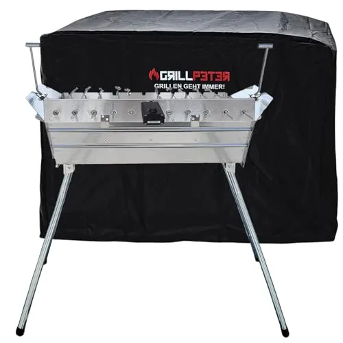 Grillpeter Mangal Ararat Edelstahl 2mm Schaschlikgrill mit Elektromotor - Hochwertiger Schaschlikgrill aus Edelstahl mit 11 Drehspießen und manuellem sowie motorbetriebenem Spießdreher für saftiges Grillvergnügen. Ideal für Gartenpartys und Camping!