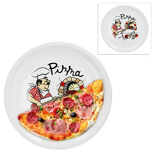 Van Well 2-er Set italienische Pizzateller groß ø 30,5cm Küchenchef – Porzellan XL Teller für Pizza & Pasta– Mikrowellen geeignet, spülmaschinenfest, stapelbar – Gastronomie- und zu Hause Geschirr