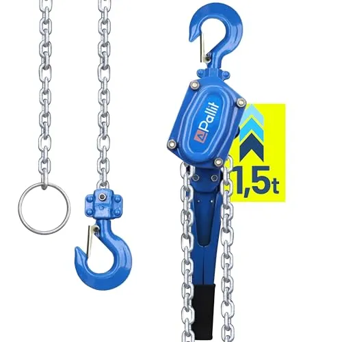 Pallit Kettenzug 1500 kg – Ratschenzug mit mechanischer Lastbremse, 1,5 m Kettenlänge, CE-zertifiziert, für Werkstatt, Industrie & Forst als Handseilwinde LEVER-M