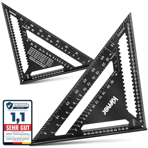 Kirner - 5in1 Zimmermannswinkel 30cm - Multifunkions Winkelmesser - anreißen messen uvm - alles in einem - Schreinerwinkel aus hochwertigem Aluminium, Anschlagwinkel, Anreisswerkzeug