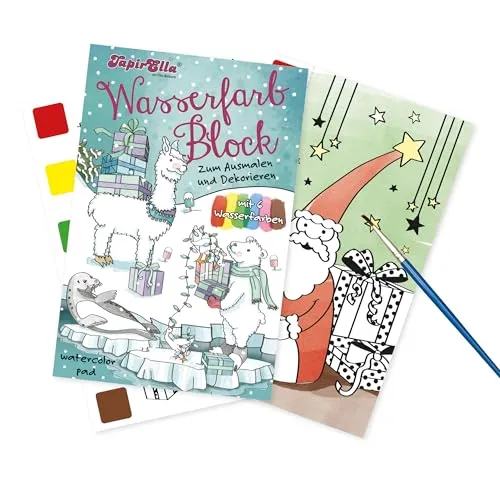 Lutz Mauder Malbuch mit Wasserfarben Kleinkinder und Kinder Malblock von 1-3 und 2-4, Aquarell-Malpapier, magisches Buch TapirElla Winterzauber mit Pinsel
