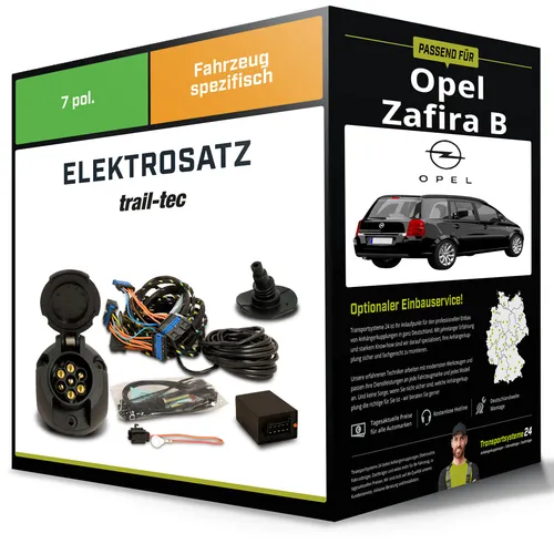 Elektrosatz 7-pol für OPEL Zafira B (07.2005-jetzt) - Fahrzeugspezifischer Elektrosatz mit Blinkerüberwachung, inklusive Montagematerial und Steckdose – ideal für sichere Anhängernutzung.