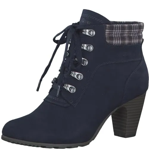 s.Oliver Damen Stiefelette Schnürboot gepolstert Blockabsatz 5-25100-41, Größe:42 EU, Farbe:Blau - Wanderschuhe mit gepolstertem Schaft und bequemer Soft Foam-Innensohle für optimalen Tragekomfort. Ideal für lässige Looks in der kalten Jahreszeit.
