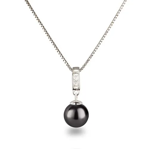 Schöner-SD Silberkette mit Perlenanhänger und Zirkonia - Elegante Kette aus 925 Silber, rhodiniert und anpassbar von 42cm bis 47cm. Mit 10mm Perle und glitzernden Zirkonia, ideal für jeden Anlass.