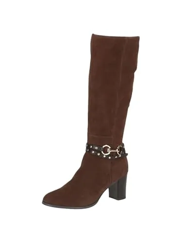 CAPRICE Damen Hohe Stiefel mit Absatz aus Leder Spitz, Braun (Dk Brown Comb), 38.5 EU