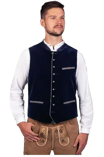 Edelnice Trachtenmode Weste Ludwig aus Samt in Blau oder Schwarz, Gr. 46-60 - Elegante Trachtenweste aus hochwertigem Samt, ideal für festliche Anlässe. Mit kunstvollen Silberknöpfen und traditionellen Mustern ein echter Hingucker für Trachtenliebhaber.