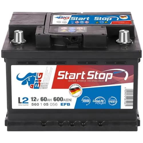 BIG Autobatterie 12V Start-Stop EFB 60Ah 600A/EN wartungsfrei - Ideal für moderne Fahrzeuge mit Start-Stopp-System. Die wartungsfreie EFB-Technologie bietet zuverlässige Energieversorgung und starke Kaltstartfähigkeit – perfekt für den Stadtverkehr und alle Wetterbedingungen.