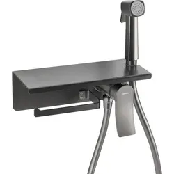 Unterputz-Bidetarmatur Gun Metal mit Brause und Toilettenpapierhalter - Bad- & Duscharmaturen: Stilvolle Unterputz-Bidetarmatur in elegantem Gun Metal mit praktischer Brause und integriertem Toilettenpapierhalter für mehr Komfort.