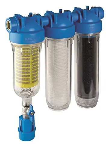 HYDRA Rainmaster TRIO RLH LA Wasserfiltergehäuse 1" Zoll - Pumpenzubehör für effektive Wasseraufbereitung, inkl. Self-Cleaning Vorfilter und Aktivkohlepatrone für sauberes Regen- und Brunnenwasser.