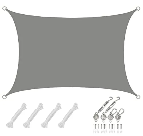 Wasserdichtes 2x3m Sonnensegel Set - AMANKA Sonnenschutz mit Befestigung - Sonnenschutz Set mit UPF 50+, über 98% UV-Strahlenfilterung und 90% Abschattung. Ideal für den Garten, inklusive Edelstahl-Befestigungsteile für einfache Montage.