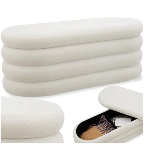 tectake Bank Polsterbank, Bouclé creme-weiß - Sitzbänke mit gepolsterter Sitzfläche, ideal für private Räume. Die elegante Bouclé-Optik und das praktische Staufach machen diese Bank zum perfekten Möbelstück für jeden Wohnbereich.