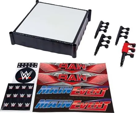 Mattel WWE Superstar-Ring mit Etiketten für Hauptkampf und RAW - Spielzeug für actionreiche WWE-Kämpfe, inklusive WrestleMania Ring und Pro-Tension-Ringseilen für authentische Action.