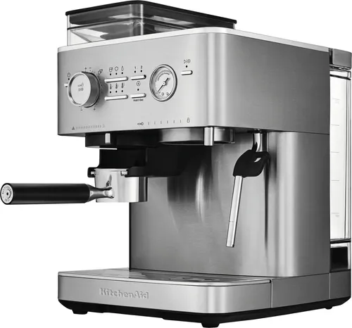 KitchenAid Espressomaschine 5KES6551ESX mit Milchaufschäumer - Siebträgermaschine aus rostfreiem Edelstahl mit integriertem Mahlwerk und 100€ Cashback. Genießen Sie Barista-Qualität Espresso mit cremigem Milchschaum dank der Smart-Dosing-Technologie.